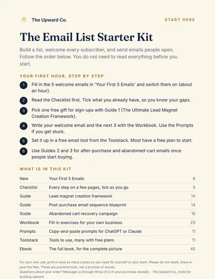 Start Here page, The Email List Starter Kit