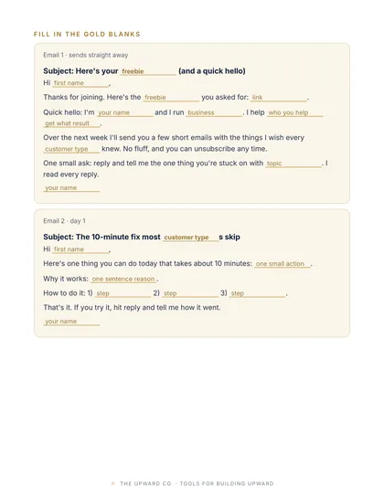 Done-for-you welcome emails page, The Email List Starter Kit