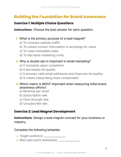 Workbook page, The Email List Starter Kit