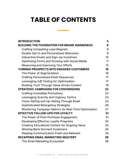 Ebook contents page, The Email List Starter Kit