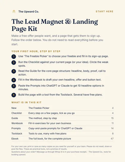 Start Here page, The Lead Magnet & Landing Page Kit