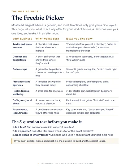 Freebie Picker page, The Lead Magnet & Landing Page Kit