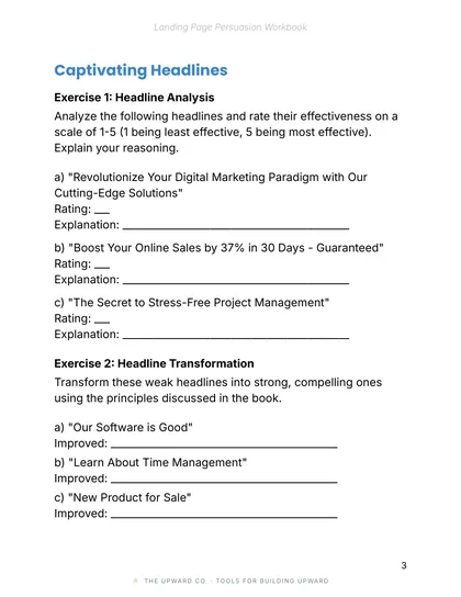 Workbook: headlines page, The Lead Magnet & Landing Page Kit