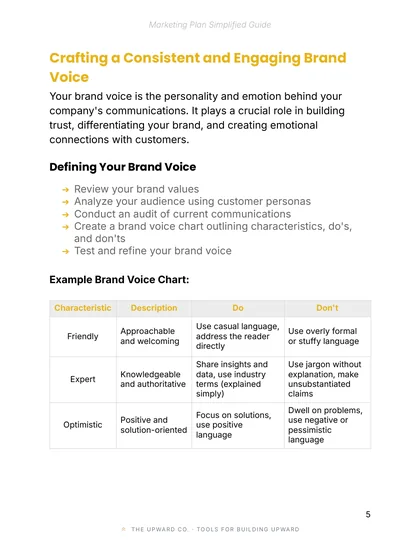 Guide: brand voice page, The One-Page Marketing Plan Kit