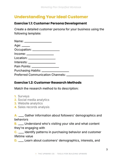 Workbook: your customer page, The One-Page Marketing Plan Kit