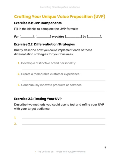 Workbook: your value page, The One-Page Marketing Plan Kit