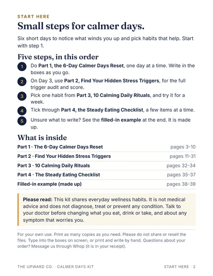 Start here: five steps in order page from the kit