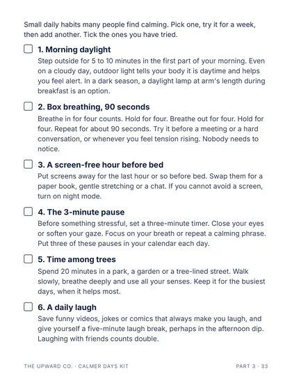 10 calming daily rituals page from the kit