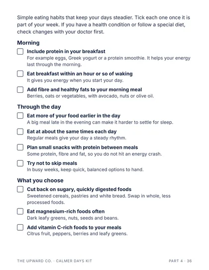 The Steady Eating Checklist page from the kit