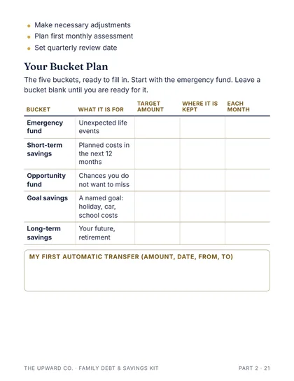 Your Bucket Plan page from the kit