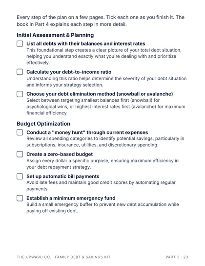 The Debt Payoff Checklist page from the kit