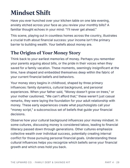 The book: your money story page from the kit