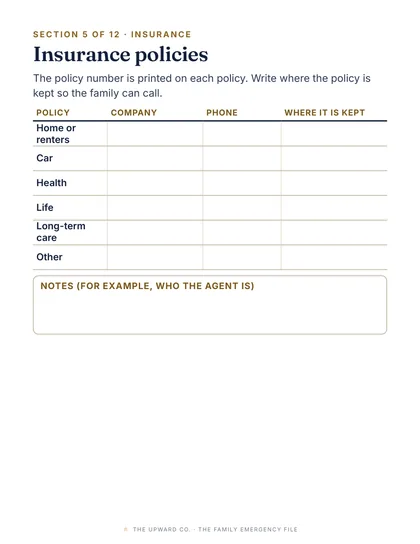 Insurance policies page from the file