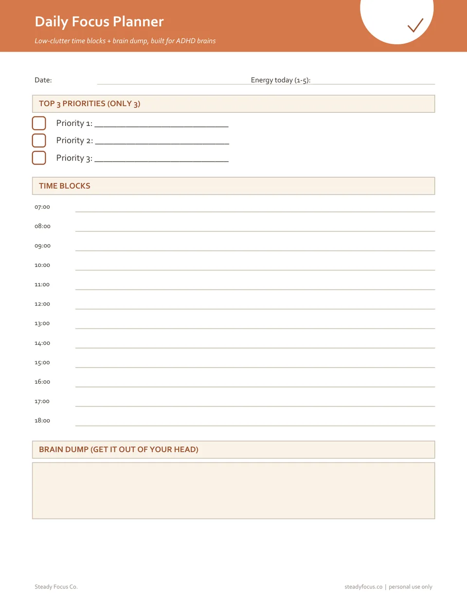 Daily Focus Planner page