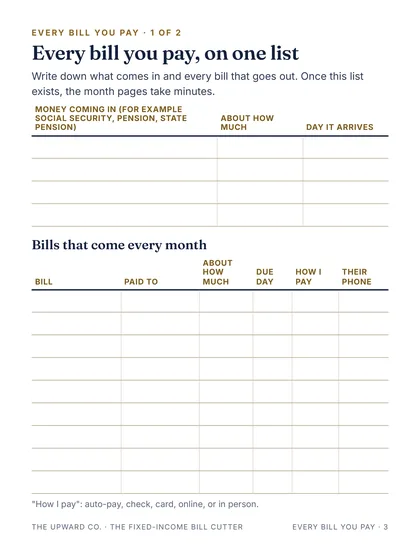 Every bill you pay page from the kit