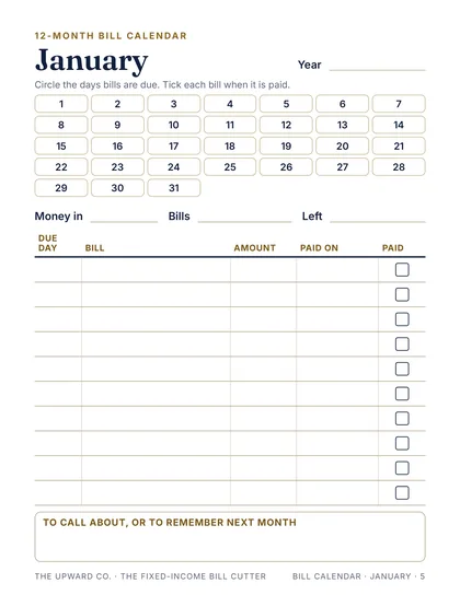 Bill calendar: January page from the kit