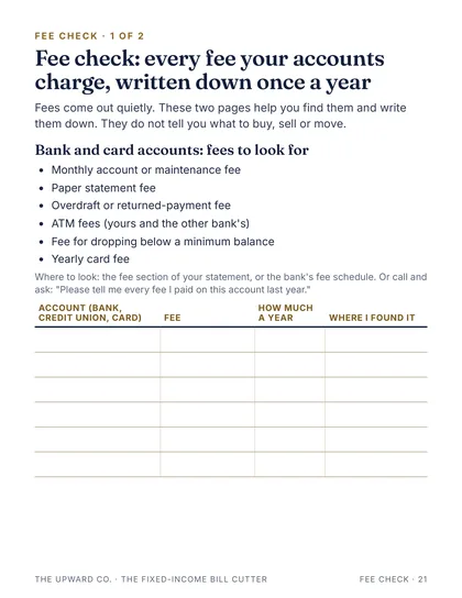 Fee check page from the kit