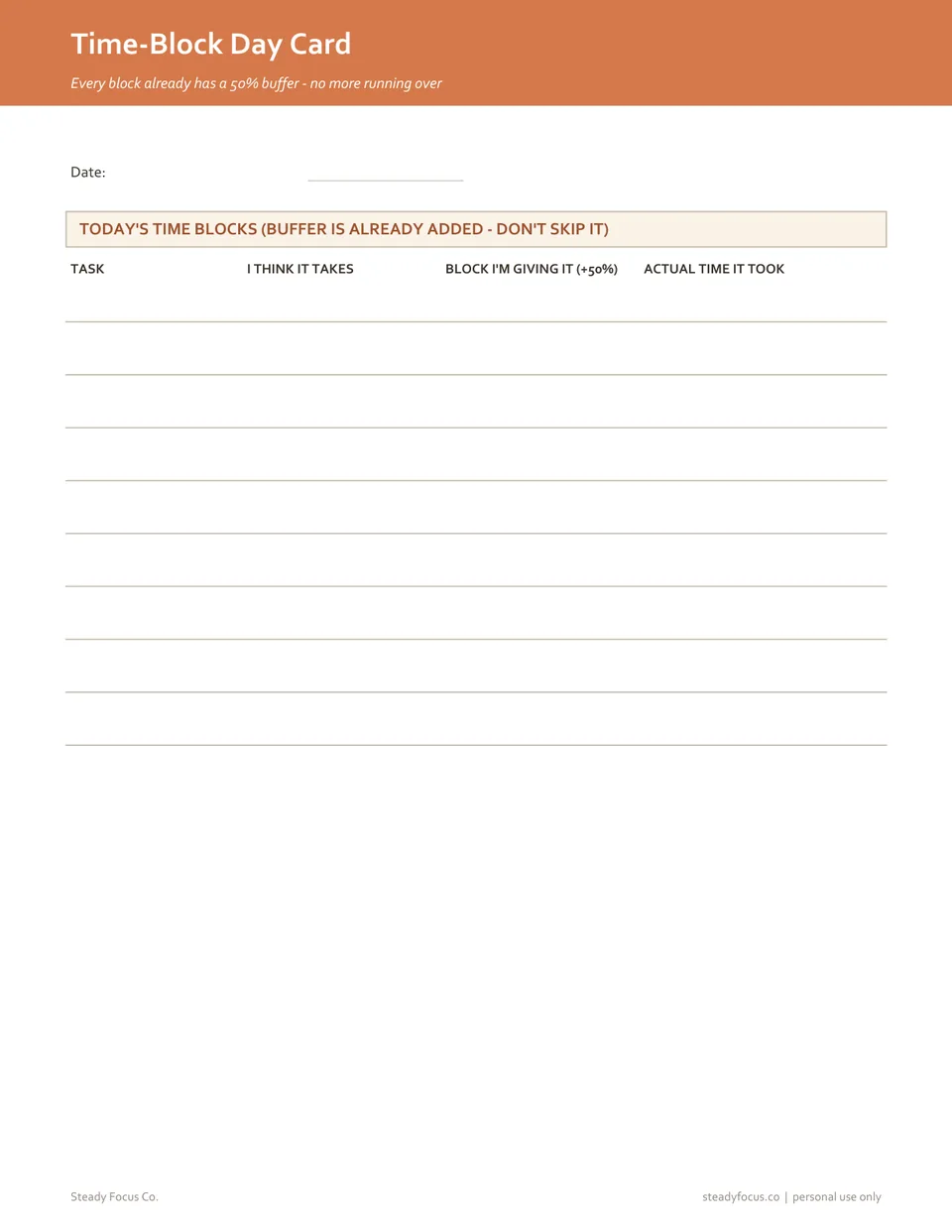Time-Block Day Card page